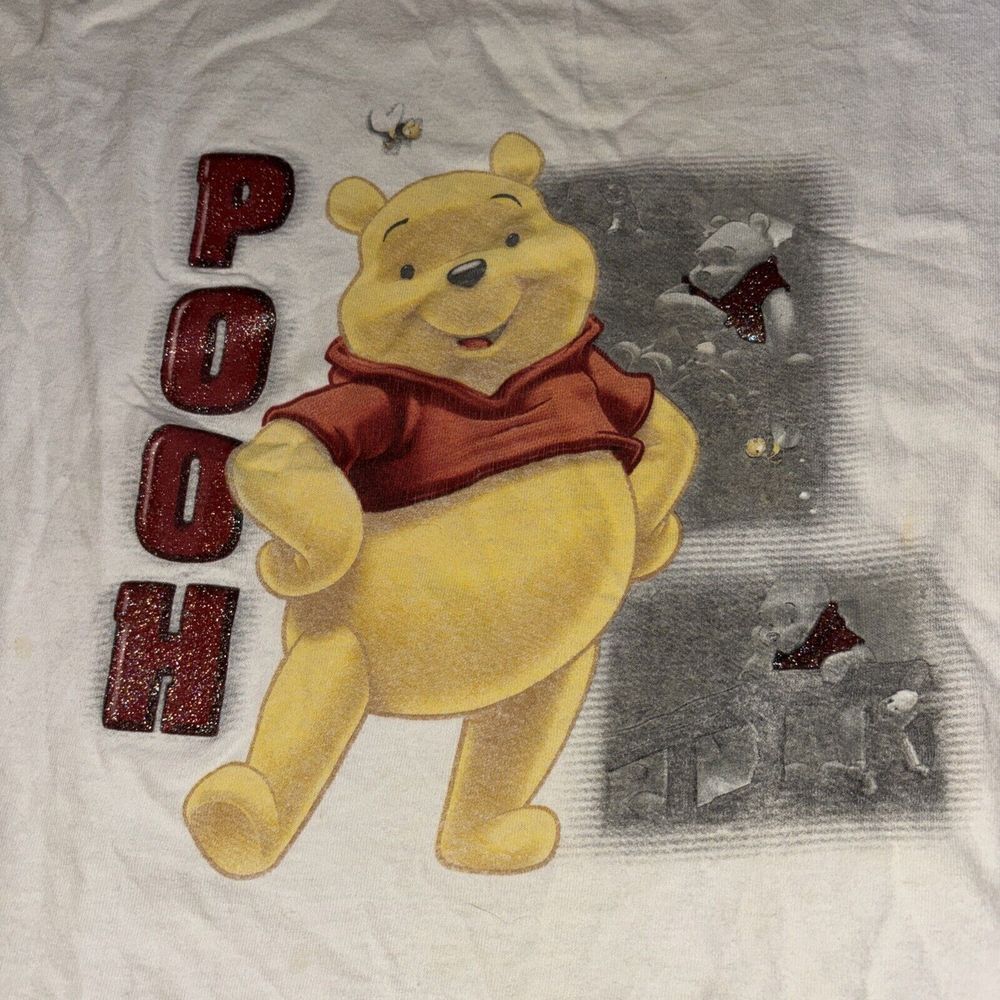 VTG 90s Disney Winnie The Pooh Bear Piglet Honeybee Glitter T-Shirt XL‎ USA